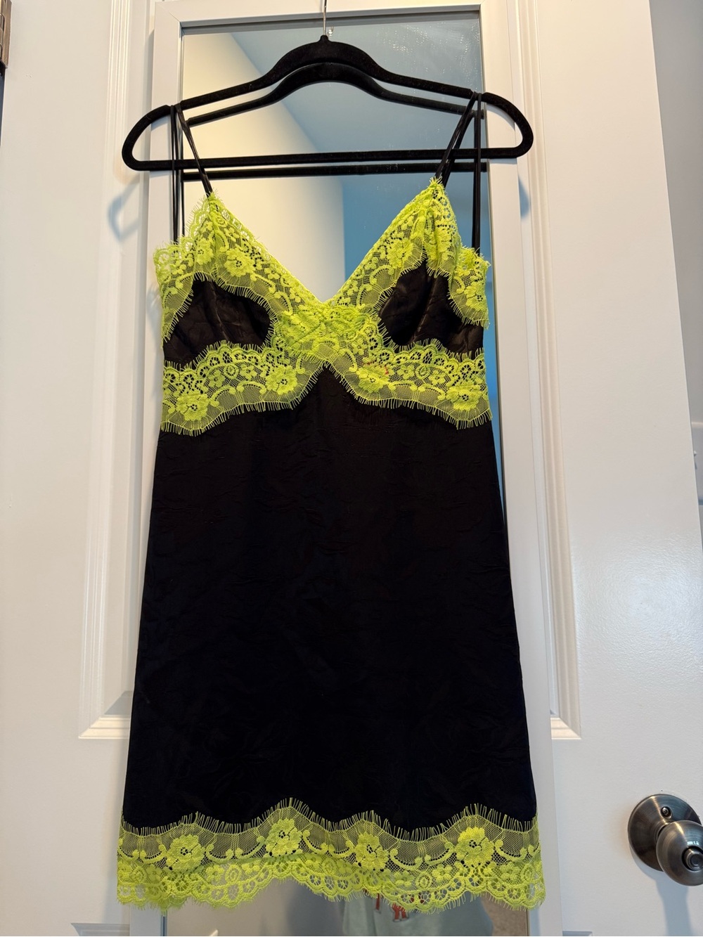 Alice + Olivia Zaira Lace Trim Mini Dress – Black / Lime Punch - Picture 6 of 8